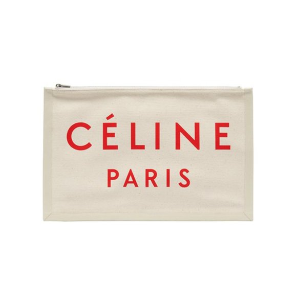 Celine "Made In" Canvas Clutch with Red Font. - Picture 1 of 14